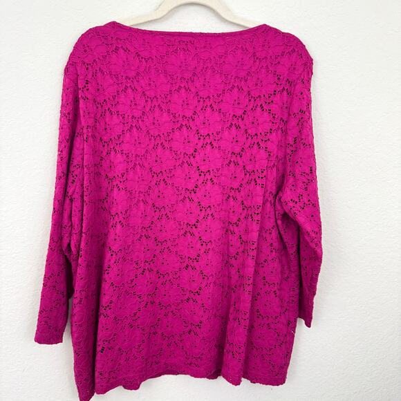 Chico's Womens Lace Top Blouse Size XXL Floral Long Sleeve Magneta Pink - Picture 4 of 7